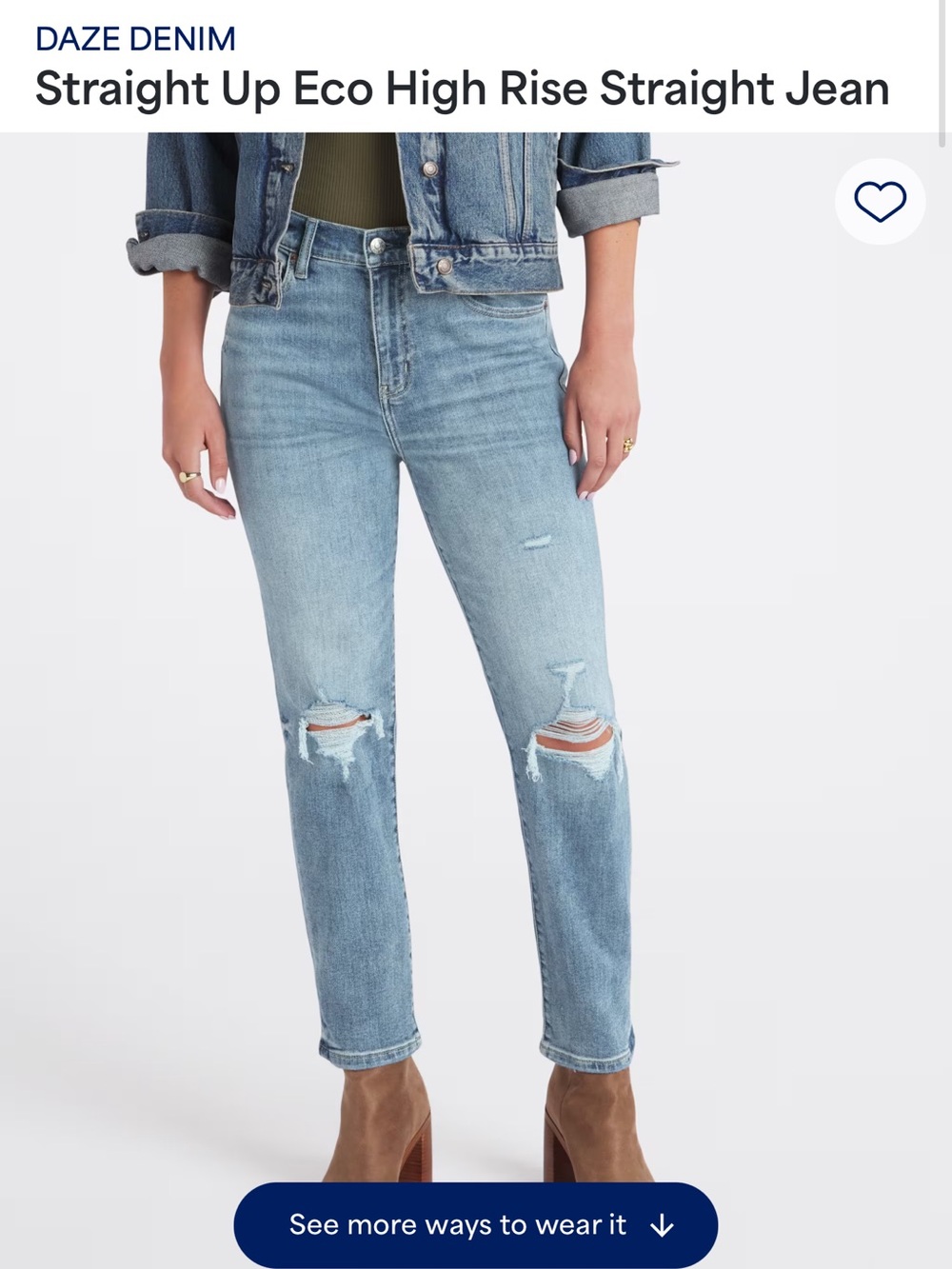 Daze Denim High-Rise Straight Jeans in Light Blue with Knee Distress